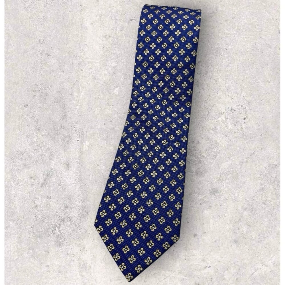 NEW JOS. A. BANK Silk Tie XL Blue Gold Floral W:3.5"